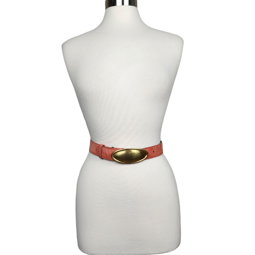 Escada Orange Leather Belt with Gold Buckle Made in Italy Women's Size Small